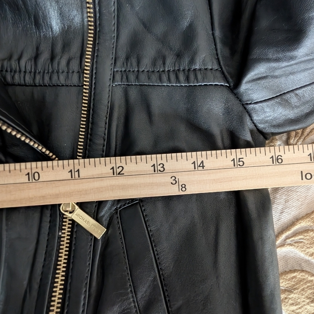 Michael Kors Leather Moto‎ Jacket Luggage Black Sz XS - Picture 10 of 13